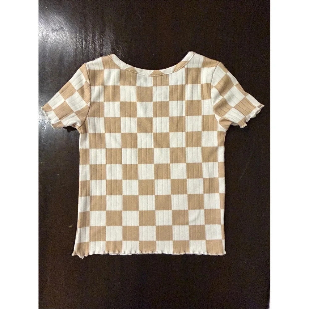 Tahari Girl Tan‎ White Checkered Ribbed Top and Leggings Set 2T